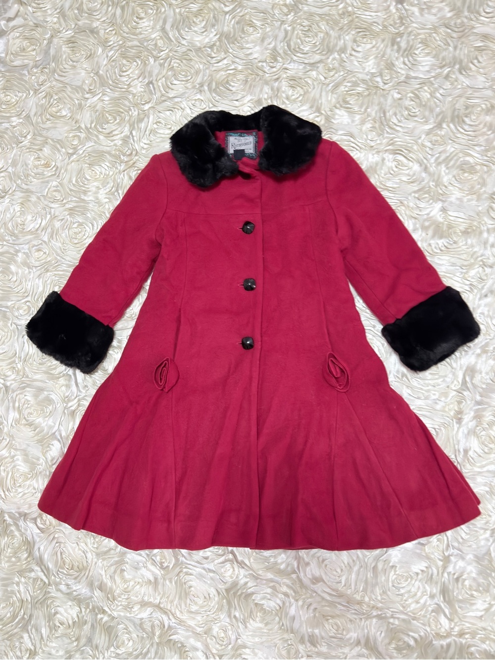 Rothschild Red Coat with Black Faux-Fur Trim